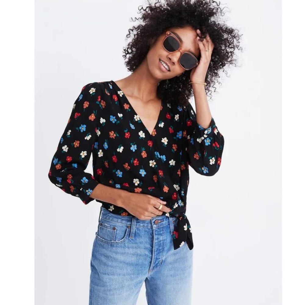 Madewell 3/4 sleeve top, floral wrap style